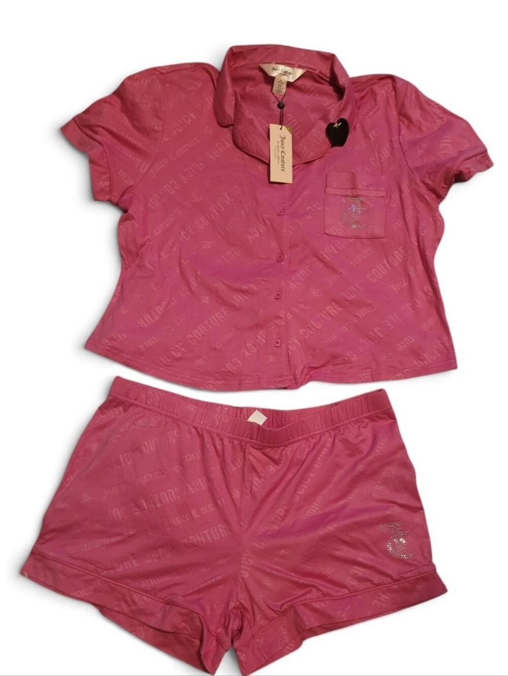 JUICY COUTURE Pink Short Sleeve Button-Front Pajama Set - Women's Intimates - XL